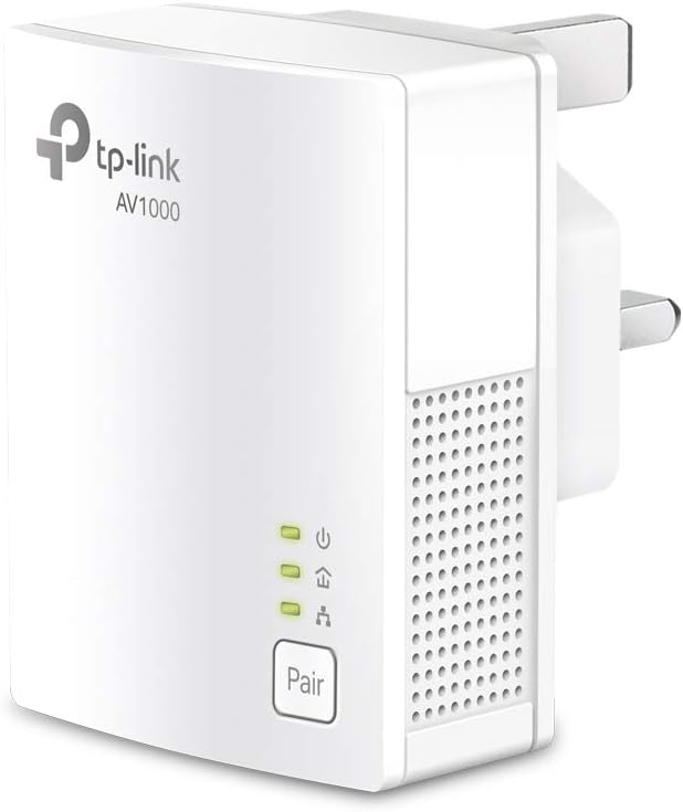 TP-Link TL-PA717 KIT 1-Port Gigabit Powerline Starter Kit, Data Transfer Speed Up to 1000 Mbps, Ideal for HD/3D/4K Video Streaming and Online Gaming(for Wired Only), No Configuration Required AV1000 Mbps+ 2 Gigabit Ports