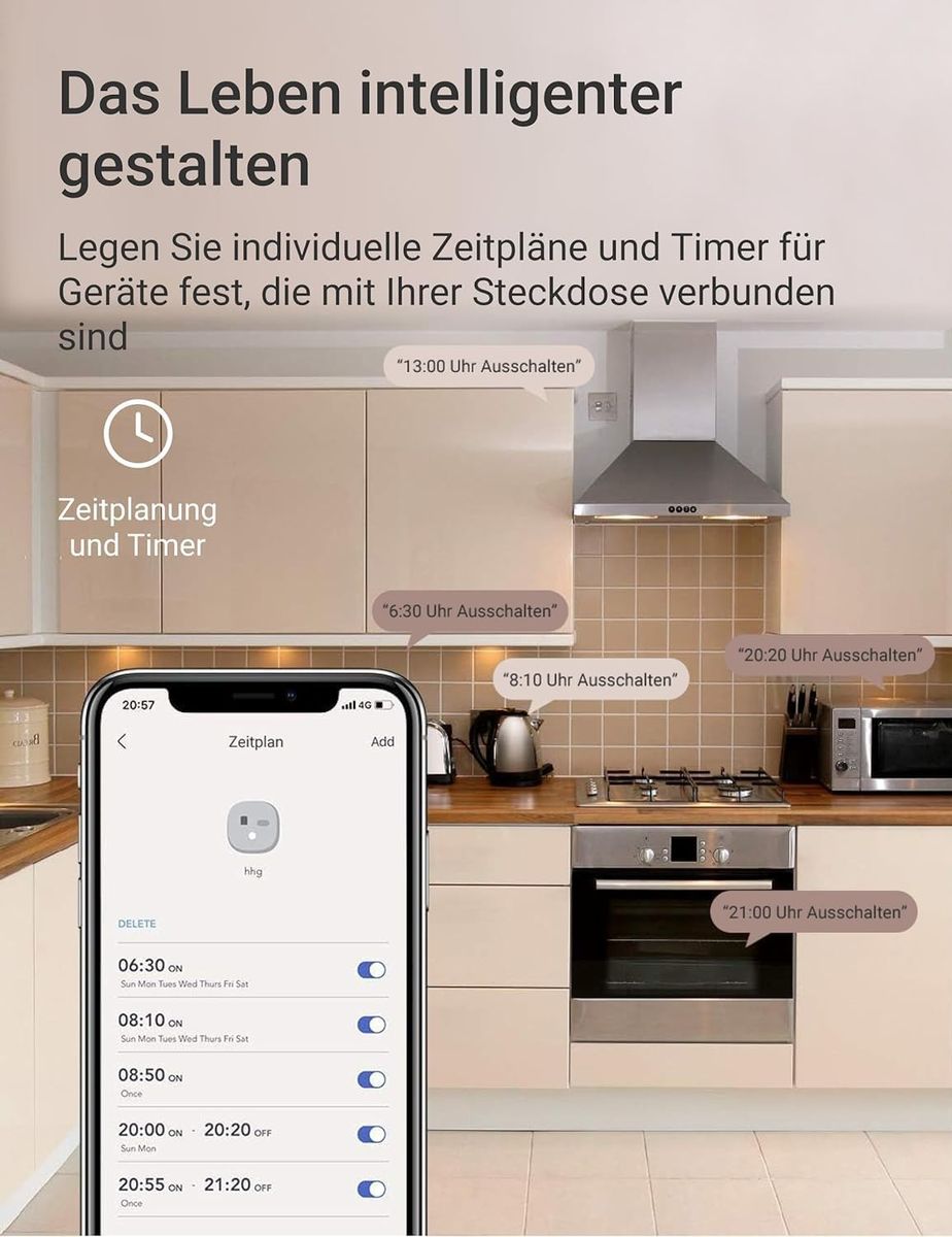 Nooie NSP11-2 Smart Steckdose mit Strommessung, 2er Pack, WLAN 2,4 GHz, Energieverbrauch messen, Smart Life & Tuya, Alexa & Google Home, EU Typ F