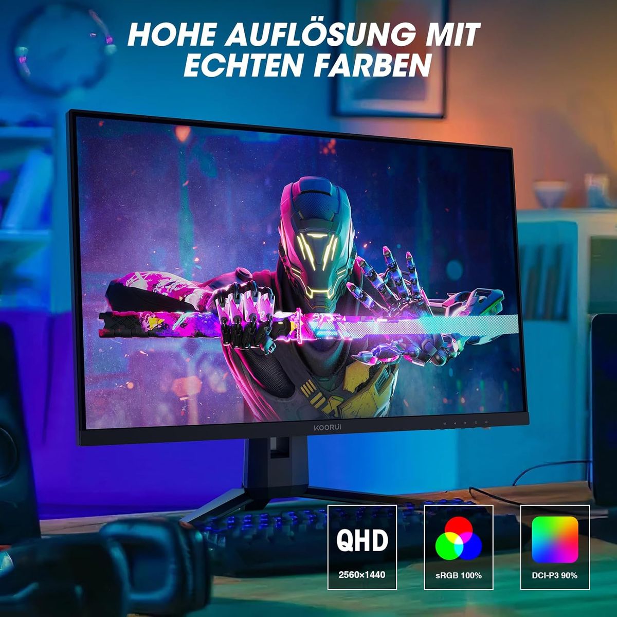 KOORUI Gaming Monitor 27 Inch QHD 144 Hz, 1ms, DCI-P3 90% Colour Range, Adaptive Sync, 2560 x 1440