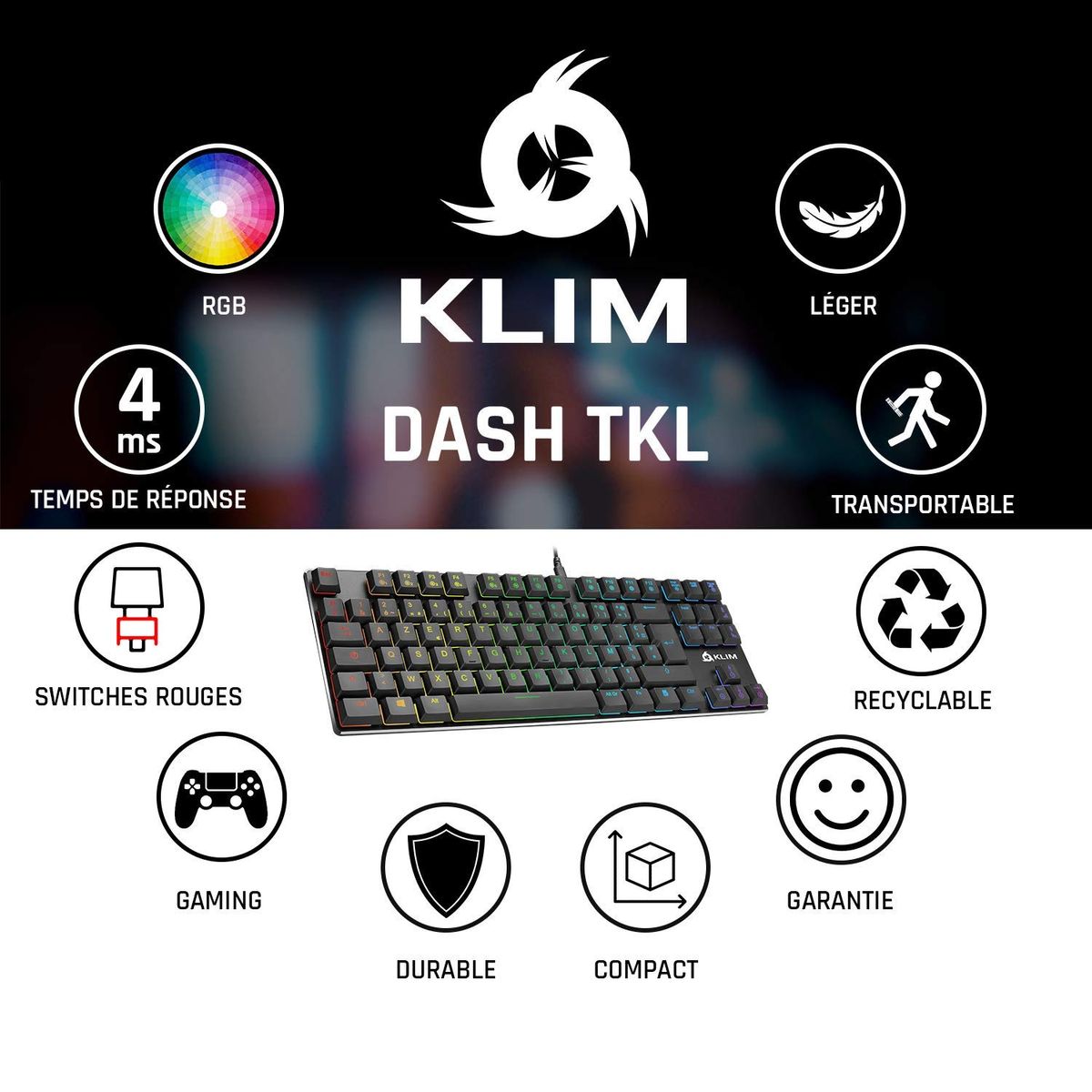 KLIM Dash TKL Mechanische Tastatur mit RGB-Beleuchtung FR-Layout