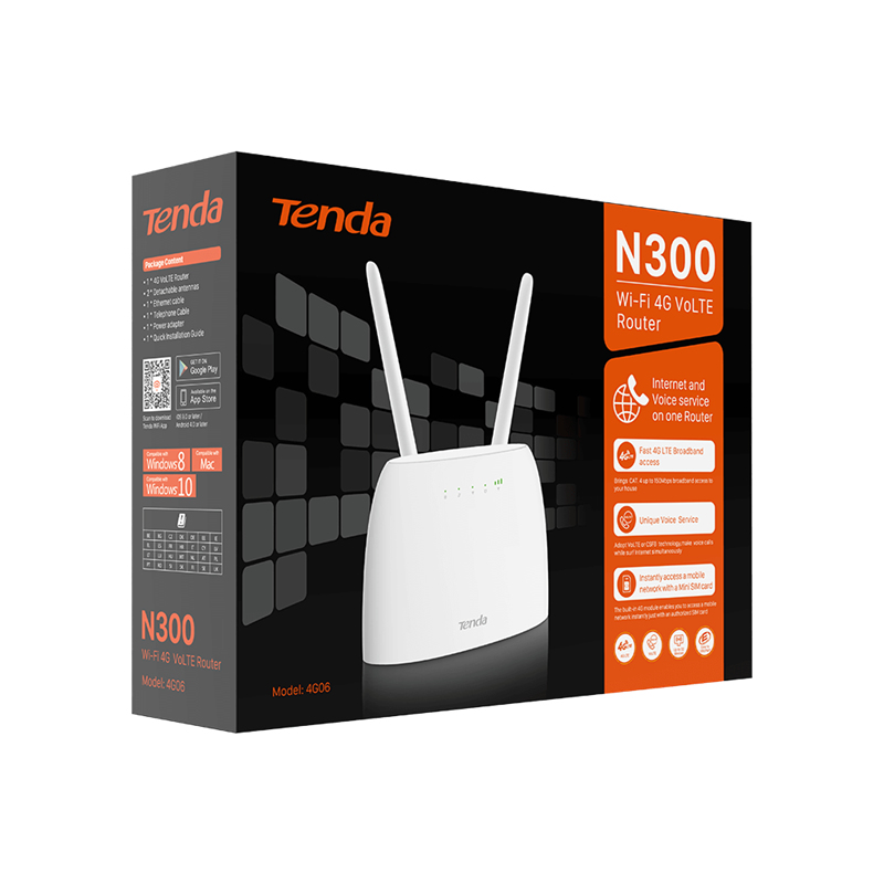 Tenda N300 WLAN-Router Schnelles Ethernet Einzelband 2,4GHz 4G