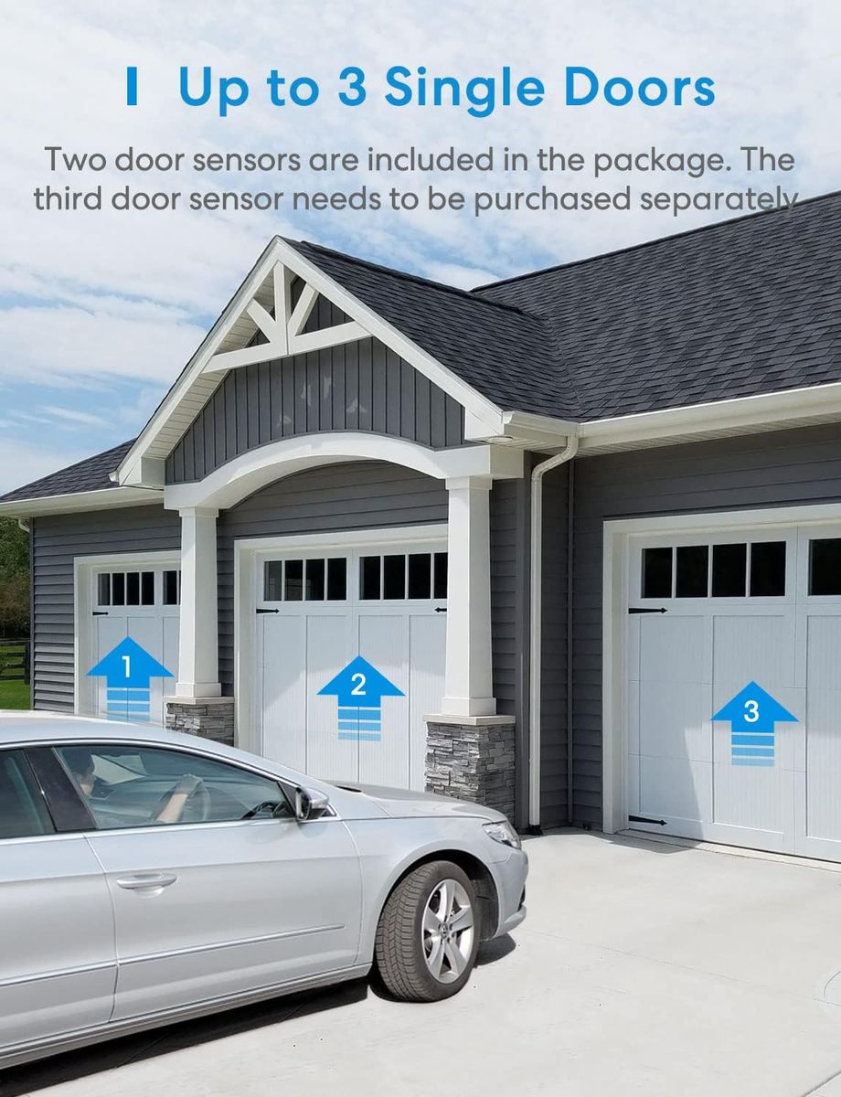 meross Smart Garagentoröffner funktioniert mit Apple HomeKit, Externe Antenne und bis zu 3 einzelne Türen, APP-Steuerung, Kompatibel mit Siri und Alexa, Google Assistant, 2,4 GHz bis zu 3 einzelne Türen Single