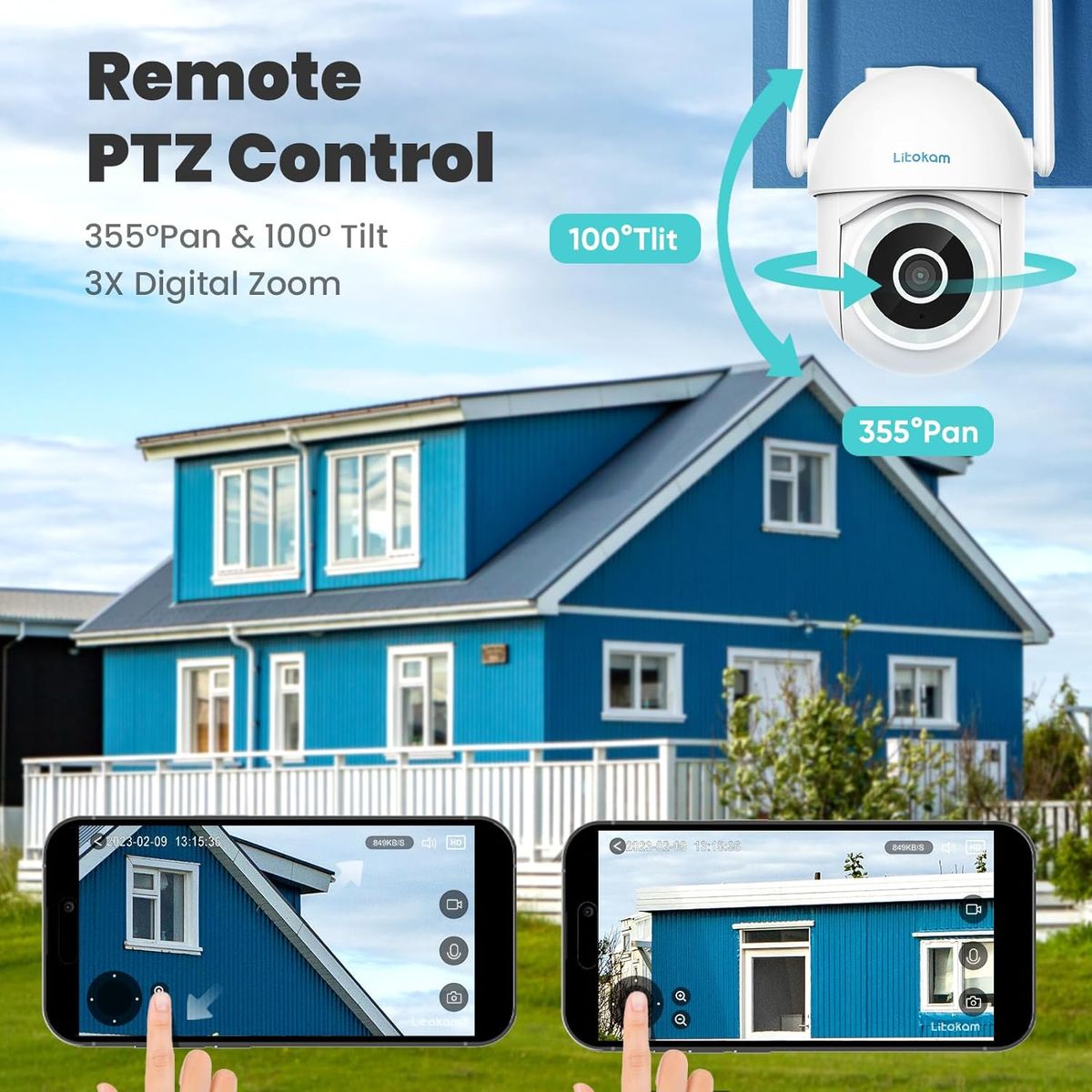 litokam Überwachungskamera Aussen, 4MP WLAN Kamera Outdoor mit Bewegungserkennung, Zwei-Wege-Audio, 360° PTZ Kamera überwachung aussen, WLAN Überwachungskamera Außen für Babyphone mit Alexa 1 Stück-2.4Ghz Weiß