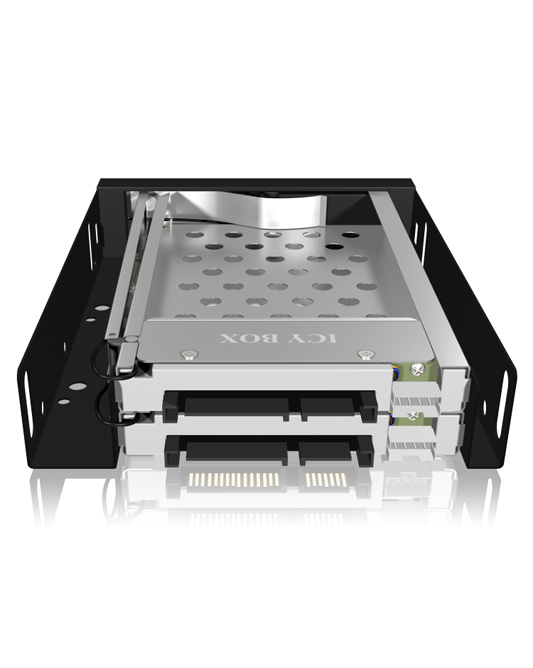 ICY BOX IB-2227StS 2-bay 2,5" SATA Mobile Rack für 3,5" Schacht, Hot-Swap, 6 Gbit/s, Sperrschloss, schwarz, optional 30 mm Lüfter