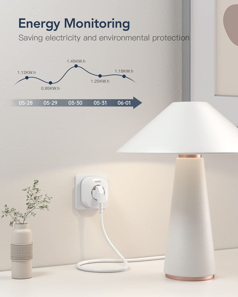 GNCC WLAN Steckdose mit Stromverbrauch, Alexa Steckdose 4er Pack, , Smart Steckdose Kompatibel mit Alexa & Google Home, Fernbedienung, Sprachsteuerung, 16A, Weiß