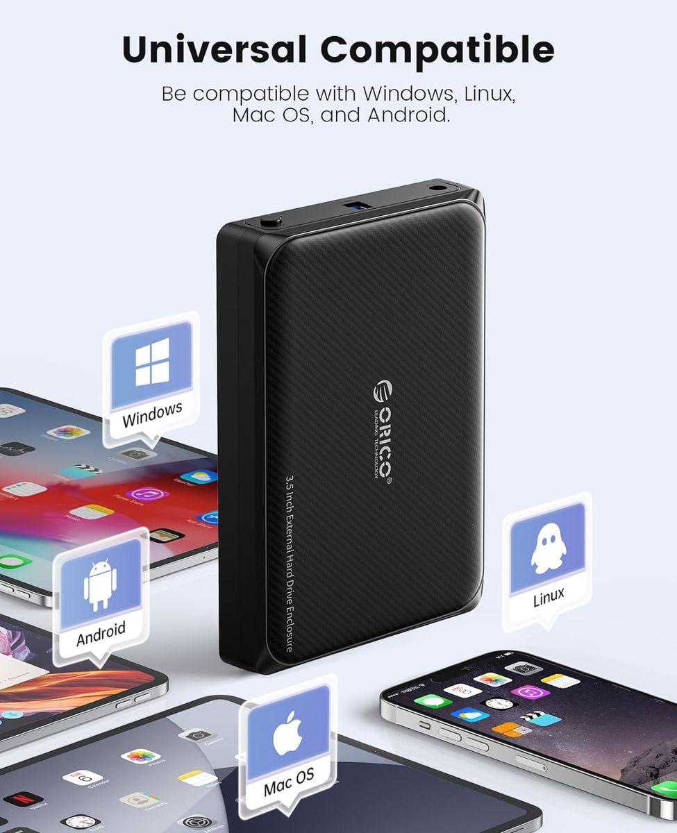 ORICO Festplattengehäuse 3,5 Zoll, USB 3.0 Werkzeugloses Externes Gehäuse für 3,5, 2,5 Zoll SATA HDD/SSD Maximal 20TB, Unterstützt UASP, mit 12 V/ 2A Netzteil, Kompatibel mit WD Seagate Toshiba. USB A