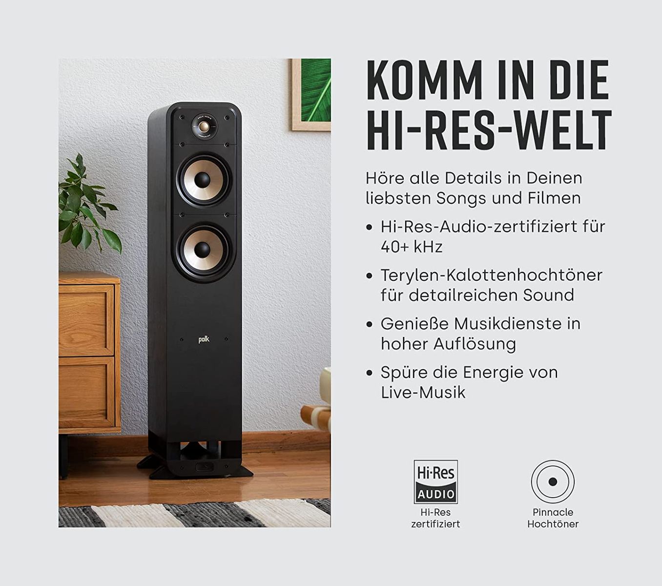 Polk Audio Signature Elite ES50 hochauflösender HiFi Standlautsprecher fürs Heimkino, Hi-Res zertifiziert, kompatibel mit Dolby Atmos und DTS:X 1 Stück, Weiß Polk Audio Signature Elite ES50 hochauflösender HiFi Standlautsprecher fürs Heimkino, Hi-Res zertifiziert, kompatibel mit Dolby Atmos und DTS:X 1 Stück, Weiß