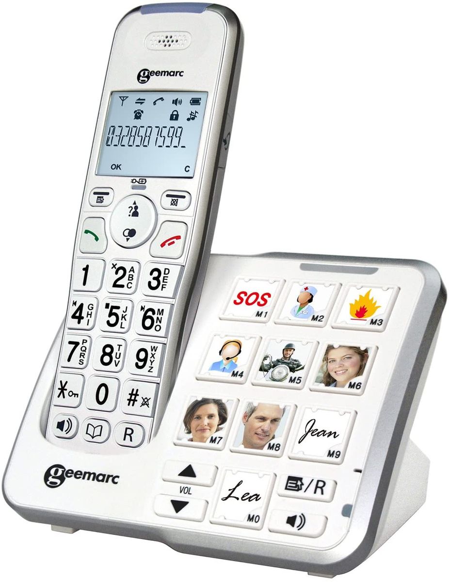 Geemarc AmpliDECT 295 Photo Large Button Telephone with 10 Direct Dial Photo Buttons and Optical Call Display on the Base Station, Integrated Answering Machine