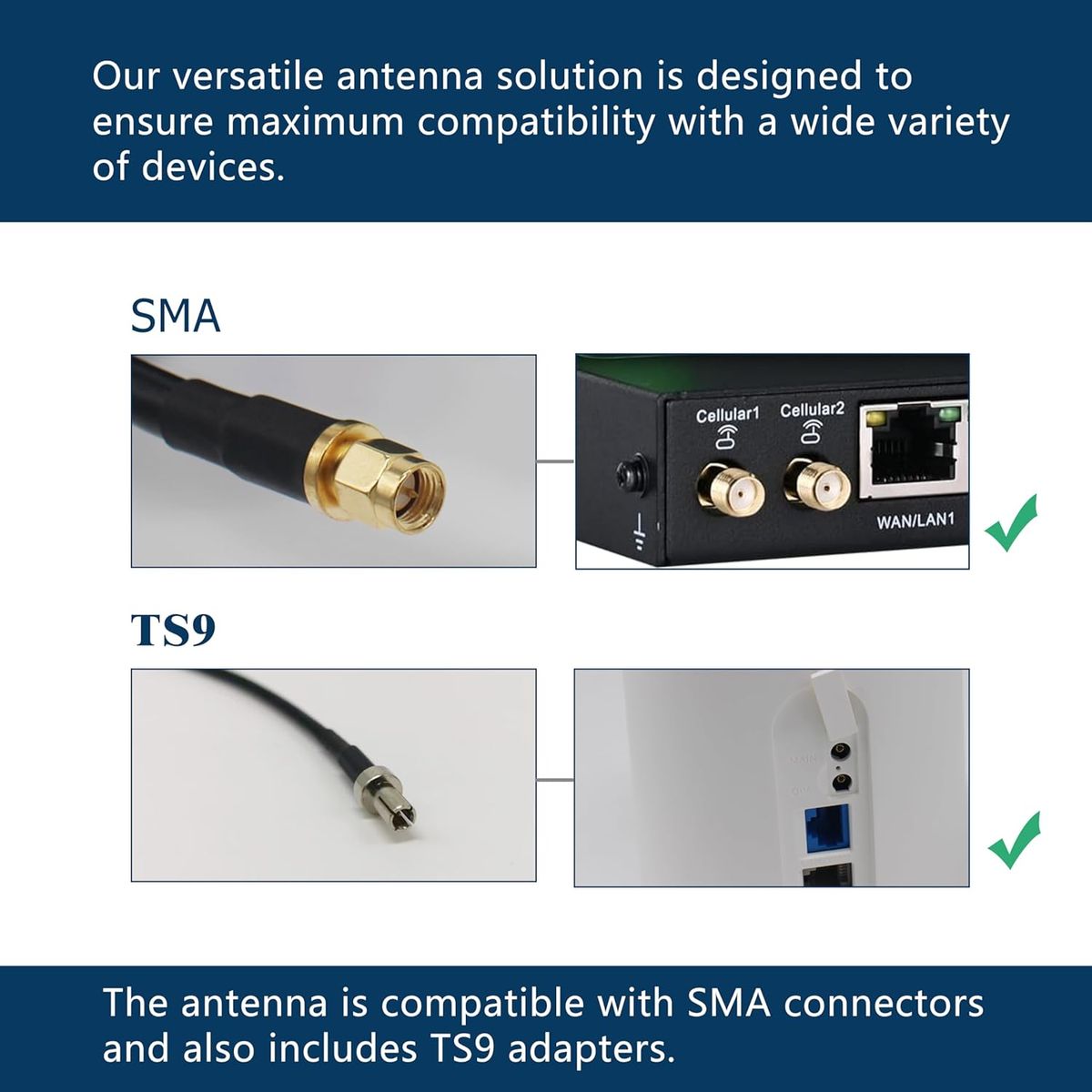 MOPHAMP ATK01 4G/5G Outdoor Antenne 2x2 MIMO 15 dBi LTE 698-3800 MHz, SMA/TS9 Adapter, Dual-Koax 10m, Montagekit, für Router & Signalverstärker