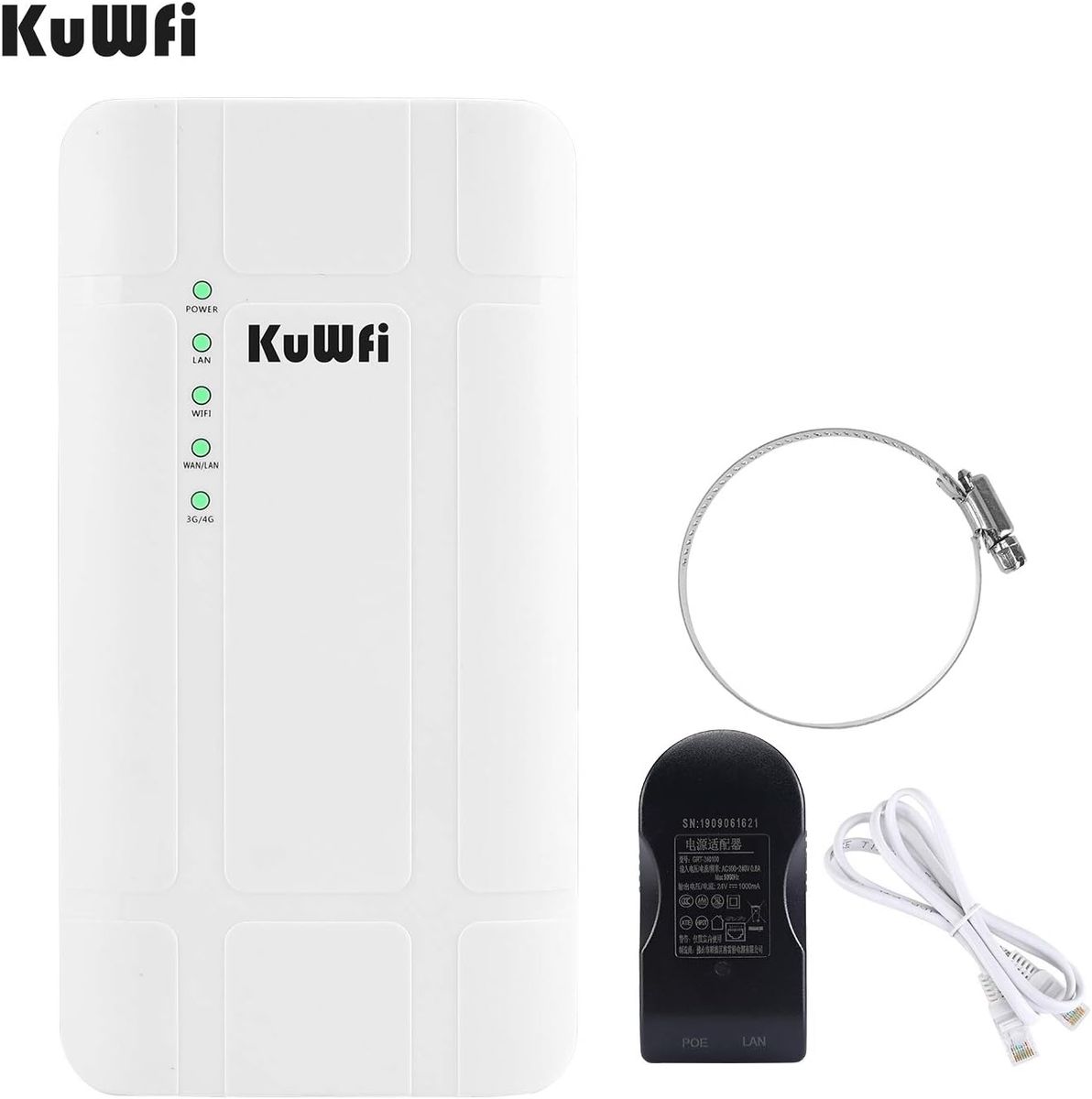 KuWFi 4G SIM Router, KuWFi 300 Mbps 4G LTE CPE Router mit POE Adapter Outdoor LTE Router CAT4 mit SIM Card Slot Wasserdicht WiFi Router für IP Kamera/Outside WiFi Coverage