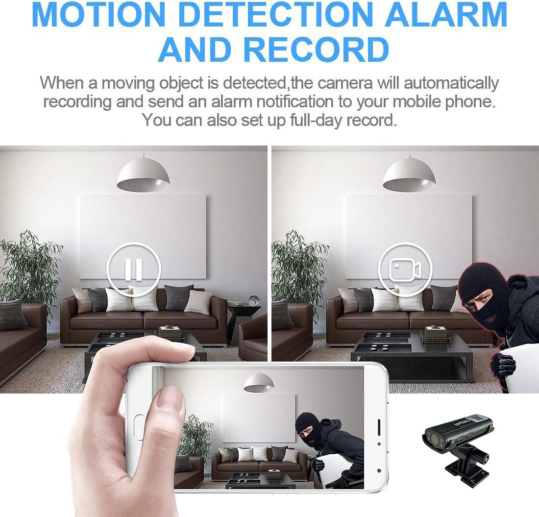 PNZEO Caméras Espion 1080P HD Mini Caméra cachée WiFi Caméra de Surveillance sans Fil avec Infrarouge de Vision Nocturne, Mouvement Uniquement