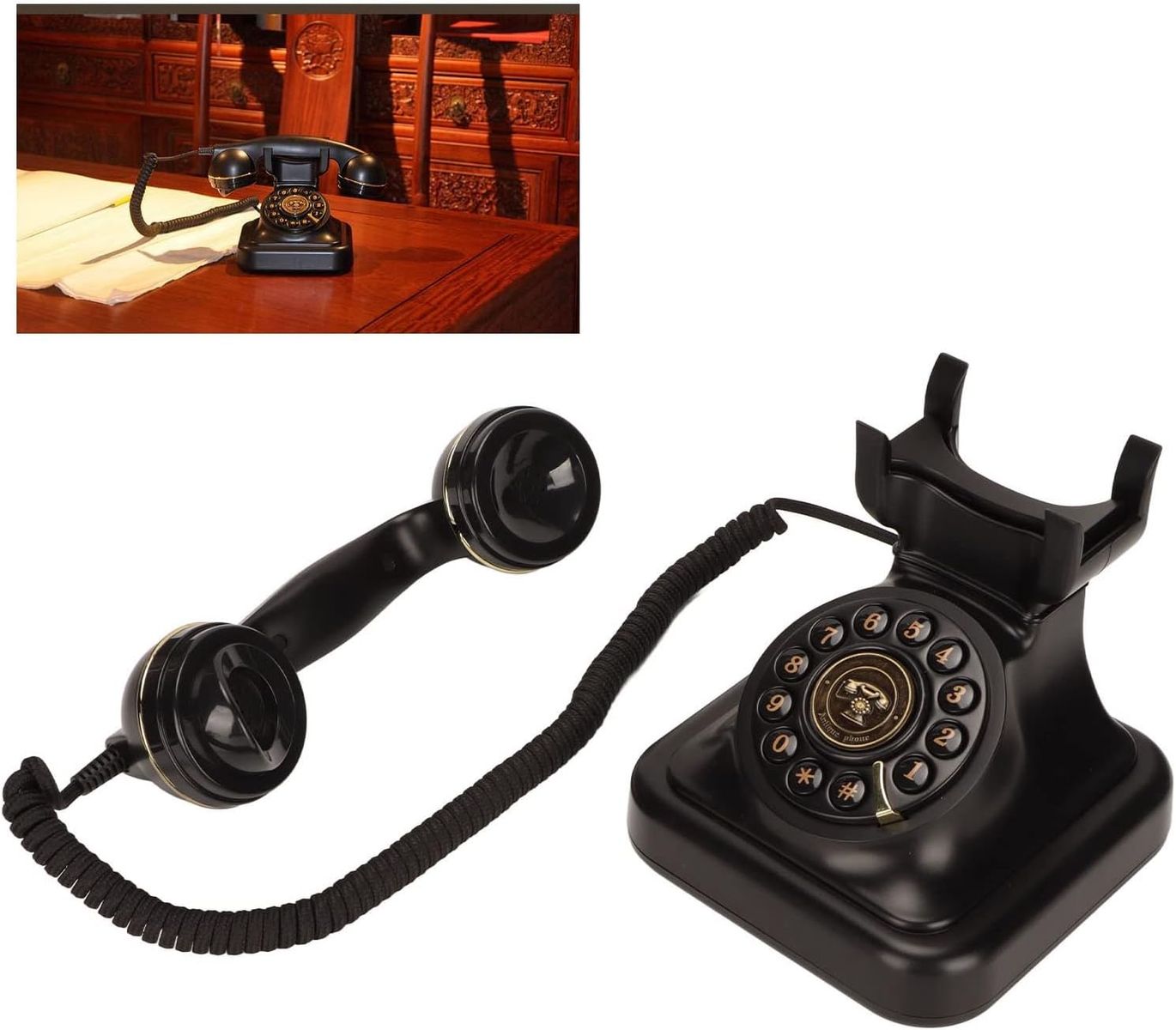ASHATA Vintage Festnetztelefon, Klassisches Schnurgebundenes Retro Telefon mit Altmodischer Scheibentaste, 1960er Jahre Vintage Telefon mit Schnurgebundener Wählscheibe, Klassisch für Senioren, Heimbüro