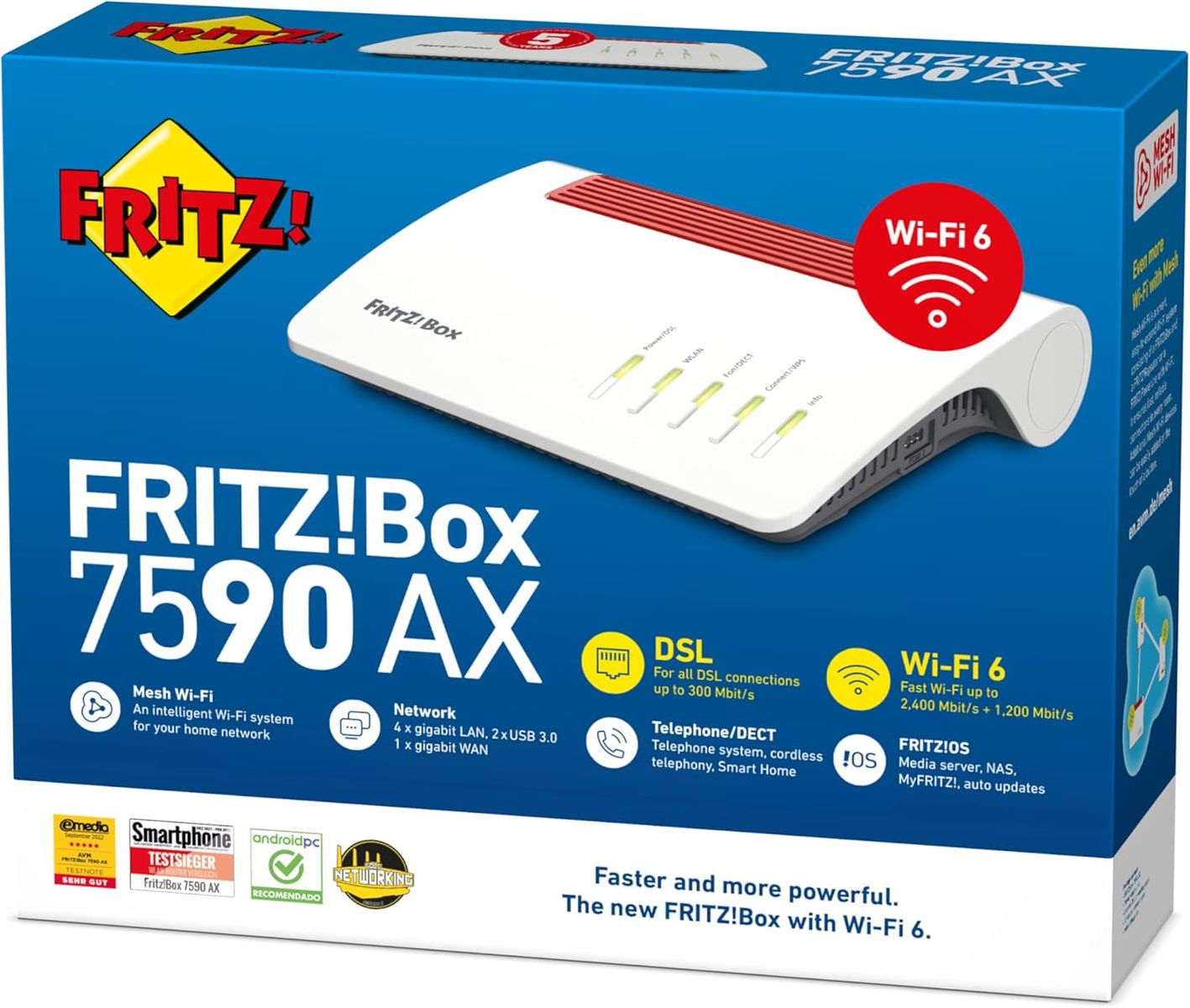 AVM FRITZ!Box 7590 AX Exclusive Edition DSL-Router, VDSL Supervectoring 35b, Wi‑Fi 6 Dualband 2.4 & 5 GHz (2.400 + 1.200 MBit/s), WLAN Mesh, DECT-Basis, inkl. SanDisk 64 GB USB-Stick, DE