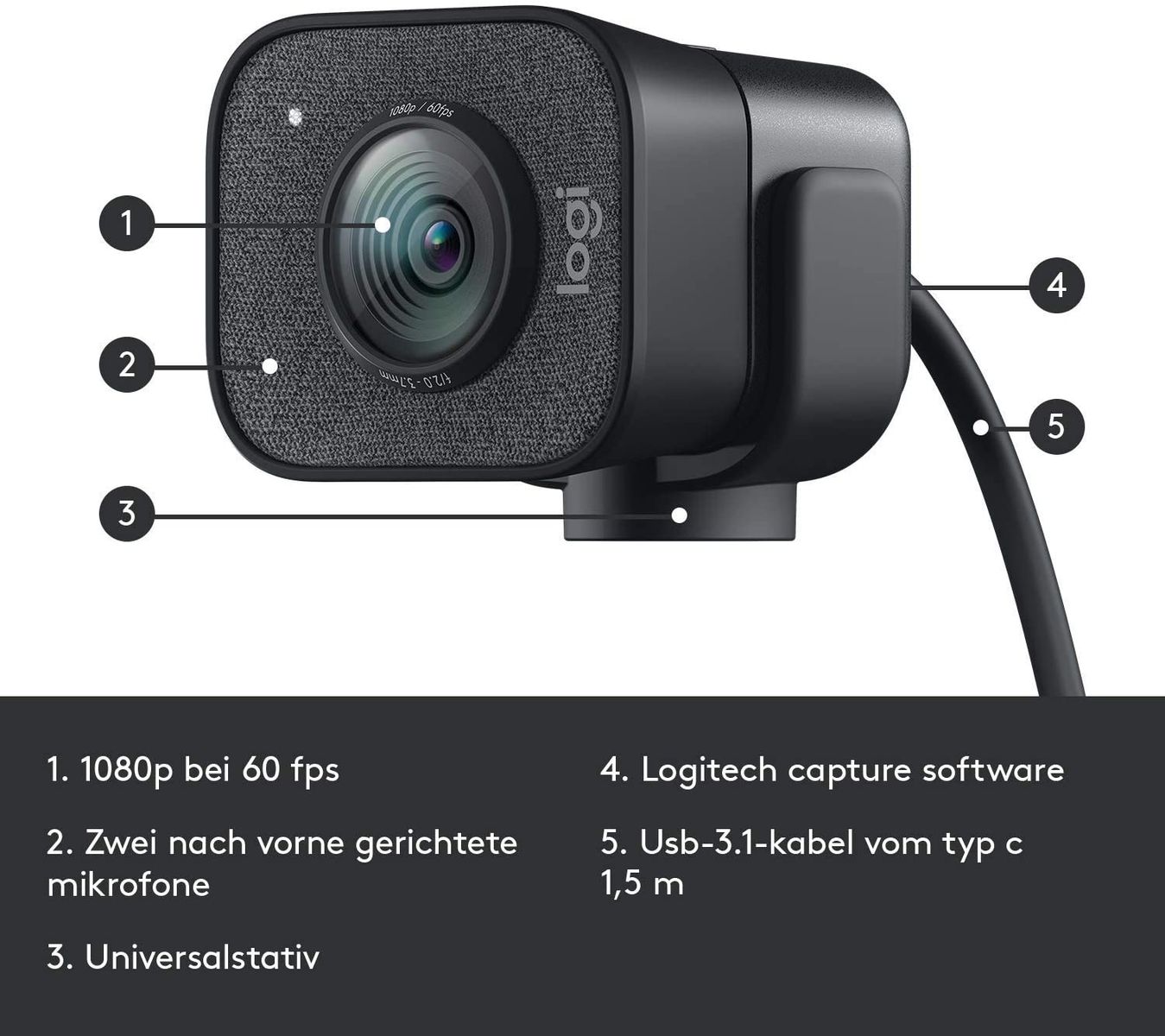 Logitech StreamCam Webcam 1920 x 1080 pixels USB 3.2 Gen 1 (3.1 Gen 1) Black