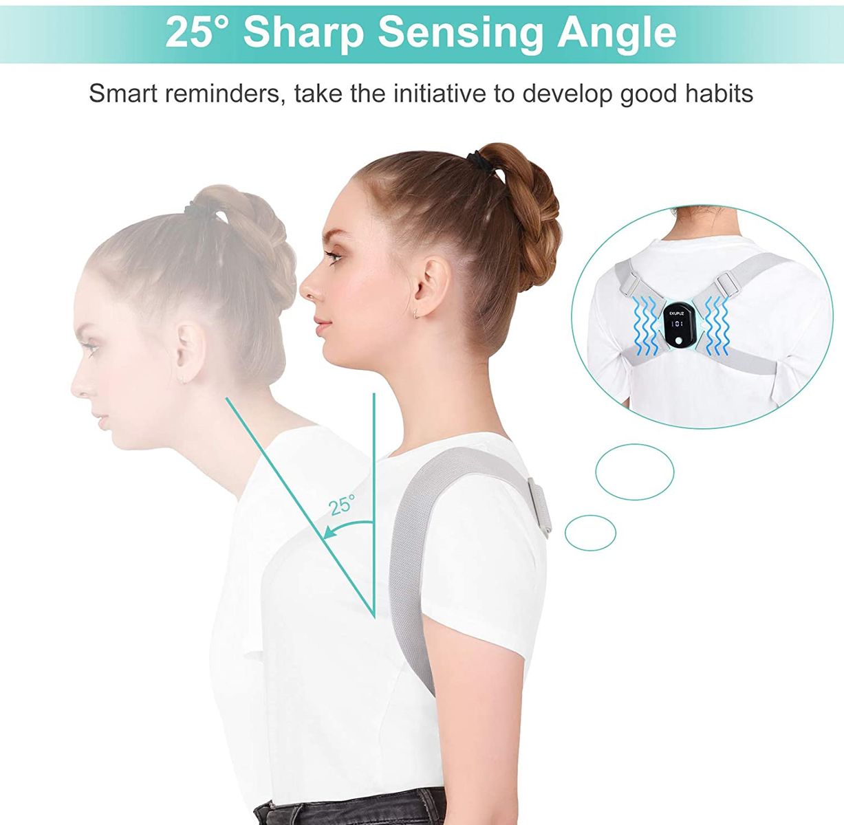 EKUPUZ-H Posture Corrector Back Support Intelligent Back Straightener Shoulder Strap Posture Trainer with Sensor Vibration Reminder, Improve Neck Back Shoulder Pain