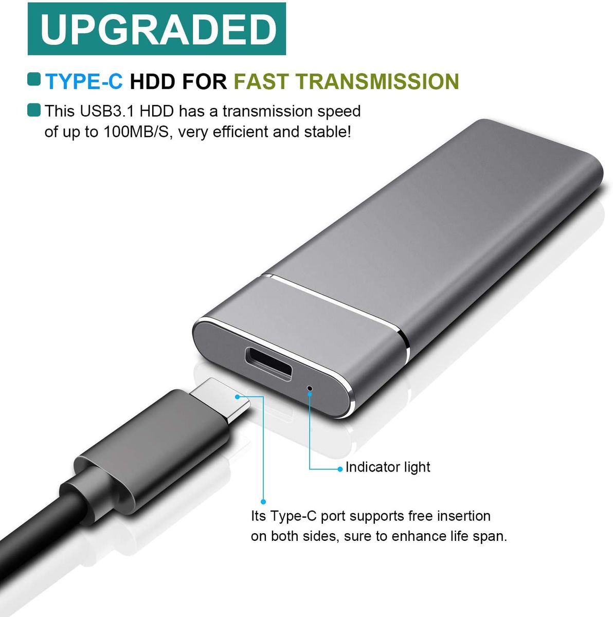 Neeta 2TB External Hard Drive Portable Ultra Slim Type C USB 3.1 Hard Drive for PC, Mac, Windows, Apple, Xbox One S (2 TB, silver)