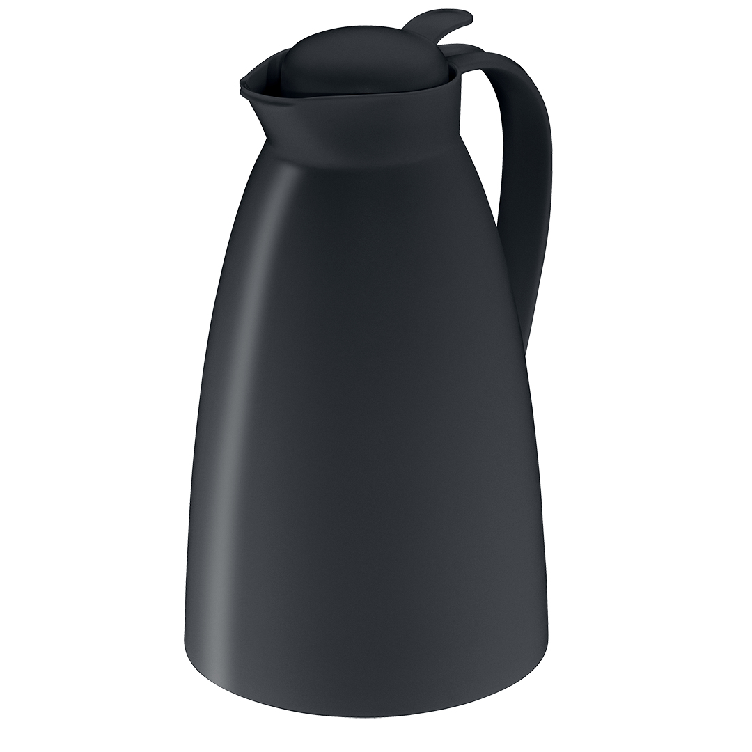 alfi thermos jug Eco, plastic black 1l, with alfiDur glass insert, 0825.020.100, thermos jug keeps hot for 12 hours, ideal as coffee pot or tea pot, jug for 8 cups