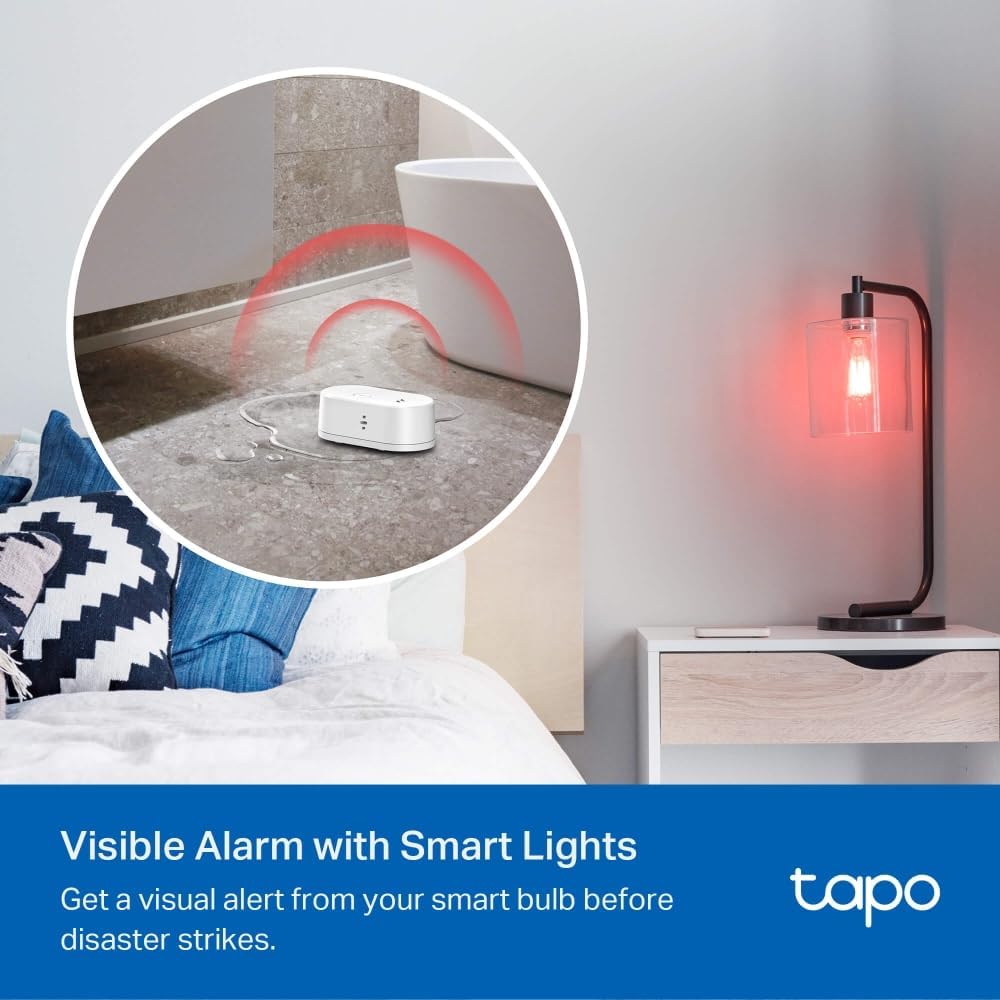 TP-Link T300 Smarter Wasserleck-Sensor, Hub erforderlich, eingebaute 90Db einstellbare Sirene, Sensor & APP & Hub-Alarm, IP67 wasserdicht, Flexible Platzierung Sensor Smart Wasserlecksensor