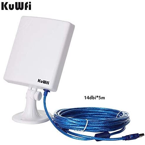 KuWFi Long Range Outdoor WiFi Netzwerkadapter, High Gain 14dBi Antenne 5M Kabel Wireless USB Adapter stabiles Signal von außen