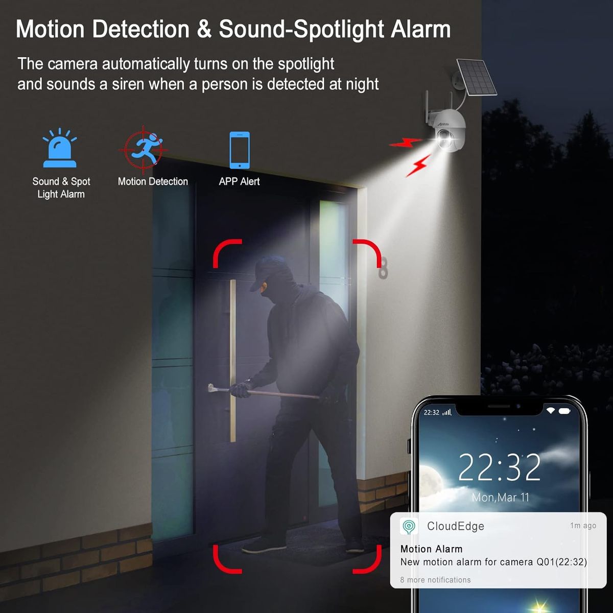 ANRAN Q01 White Außen-Überwachungskamera Akku & Solarpanel, 3 MP, 360° PTZ, PIR-Bewegungsmelder, Farb-Nachtsicht, 2-Wege-Audio, WLAN