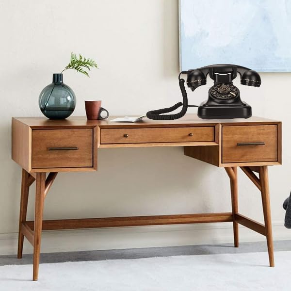 ASHATA Vintage Festnetztelefon, Klassisches Schnurgebundenes Retro Telefon mit Altmodischer Scheibentaste, 1960er Jahre Vintage Telefon mit Schnurgebundener Wählscheibe, Klassisch für Senioren, Heimbüro
