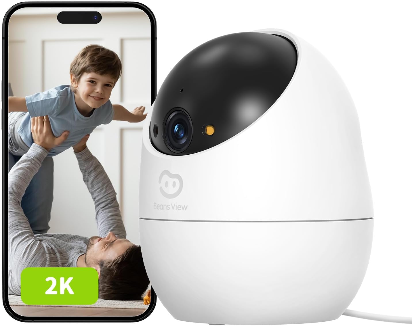 Beans View D210 3MP Indoor Sicherheitskamera, 2K PTZ (350°/70°), Farbnachtsicht, Person-/Tiererkennung & Verfolgung, SD bis 512GB, 2.4 GHz WLAN, kabelgebunden mit EU-Stecker