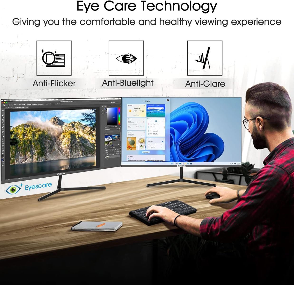 Caixun 27 Zoll 100Hz IPS Gaming Monitor, USB Tpye-C FHD Monitor mit integriertem Lautsprecher und ultradünner Blende, HDMI DP USB-C Ports