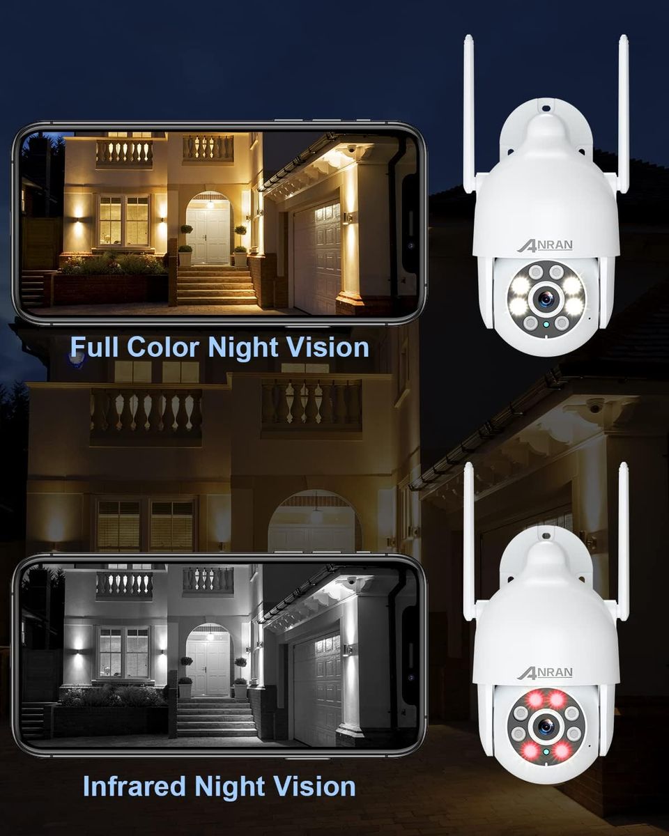 ANRAN 2K HD Überwachungskamera Aussen WLAN, 360 Grad Schwenkbare 3MP IP Kamera mit Flutlicht und Alarm, Automatische Verfolgung, 24/7 Aufzeichnung, HD Nachtsicht, 2-Wege-Audio, 2,4GHz WLAN, P2 Weiß