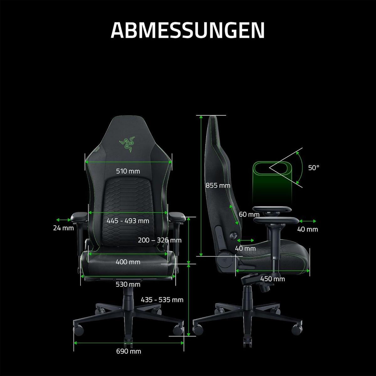 Razer Iskur V2 - Gaming-Stuhl mit adaptiver Lordosenstütze (Polster aus hoch verdichtetem Schaumstoff, Umweltfreundliches lösungsmittelfreies EPU-Kunstleder, 4-D-Armlehnen) Grün