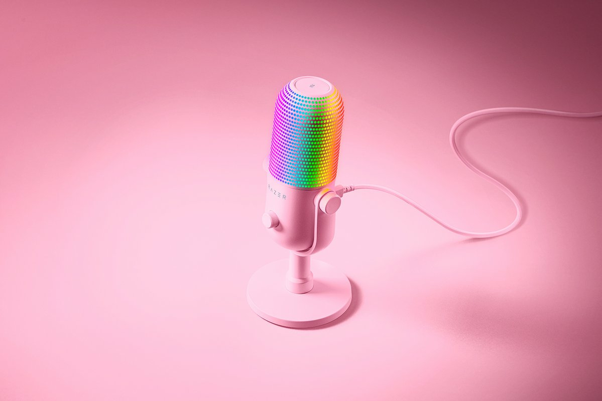 Razer Seiren V3 Chroma - RGB USB-Mikrofon - Supernieren Kondensator-Mikrofon mit Tap-to-Mute (Reaktive Beleuchtung, Digitaler Verstärkungsbegrenzer und integrierter Schockdämpfer) Quartz
