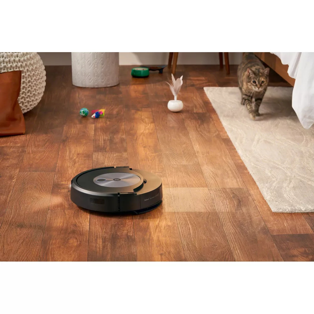 iRobot Roomba Combo j7 Roboter-Staubsauger mit Wischfunktion, Beutellos, vSLAM-Navigation, WLAN, Li-Ion Akku, Schwarz/Edelstahl