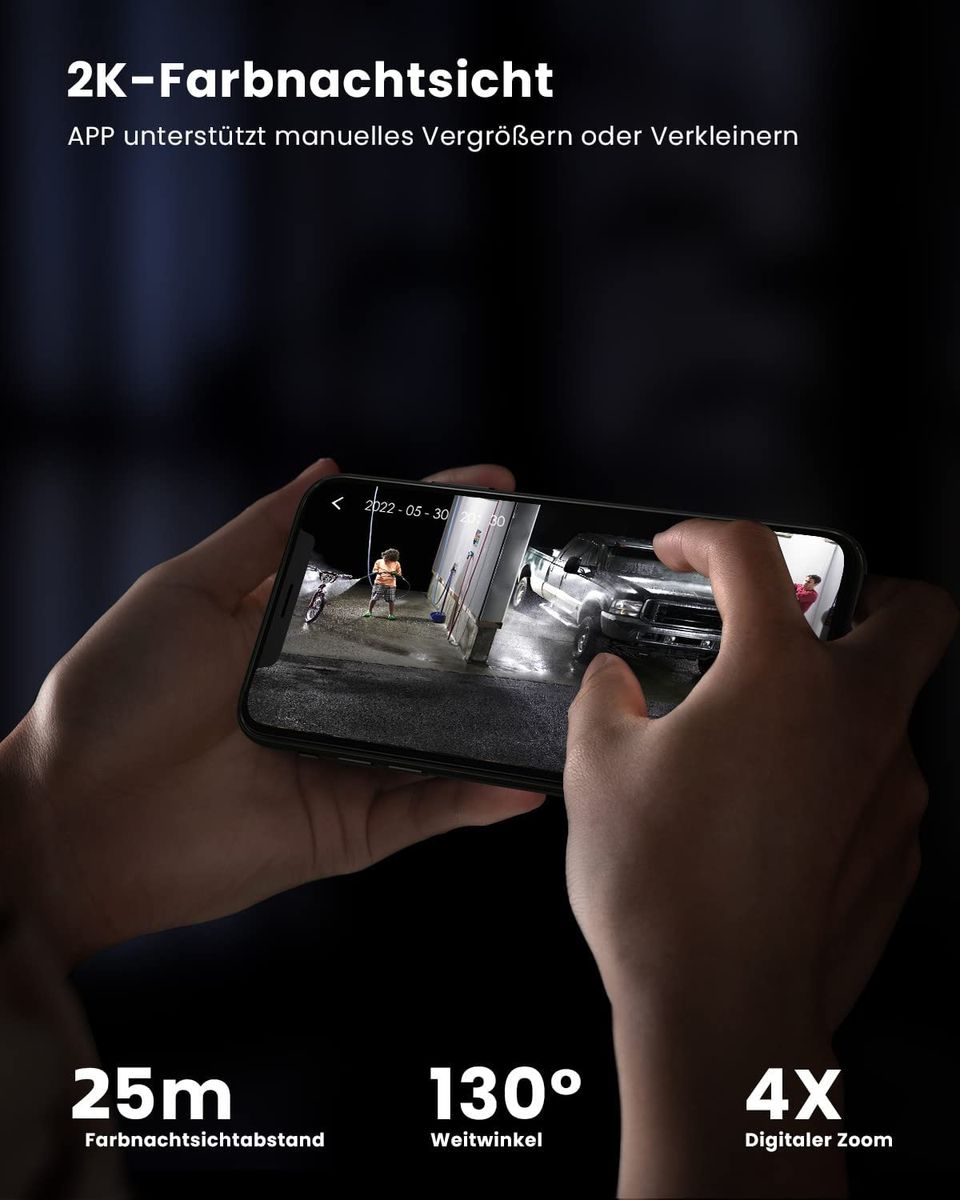 ieGeek 2K Solar Überwachungskamera Aussen Akku, 355°/140° Pan Tilt Kabellose Überwachungskamera mit Farbnachtsicht, PIR Bewegungsmelder, Sirene/Weißlichtalarm, 2-Wege-Audio, IP65, Cloud/SD Storage Kamera1 Schwarz