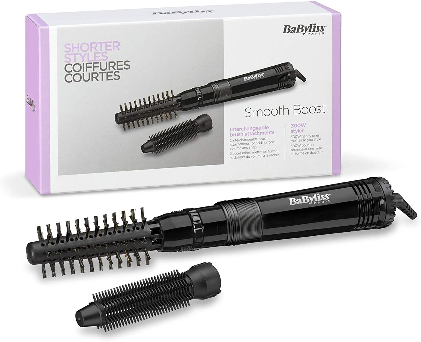 BaByliss Smooth Boost Wam Air Brush 668E with 2 brush attachments and dual voltage for travel abroad Black