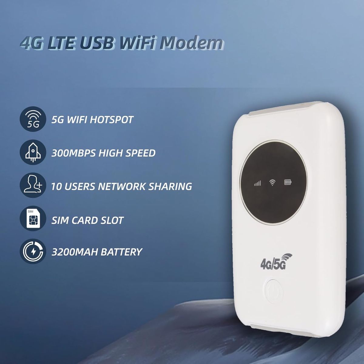 Yunseity 4G LTE USB-WLAN-Modem, 4G 300 Mbit/s Entsperrter WLAN-Modem-Router für Bis zu 10 Geräte, Mobiler WLAN-Router mit SIM-Karte für Party, Reisen, Geschäftsreise, Arbeit Usw