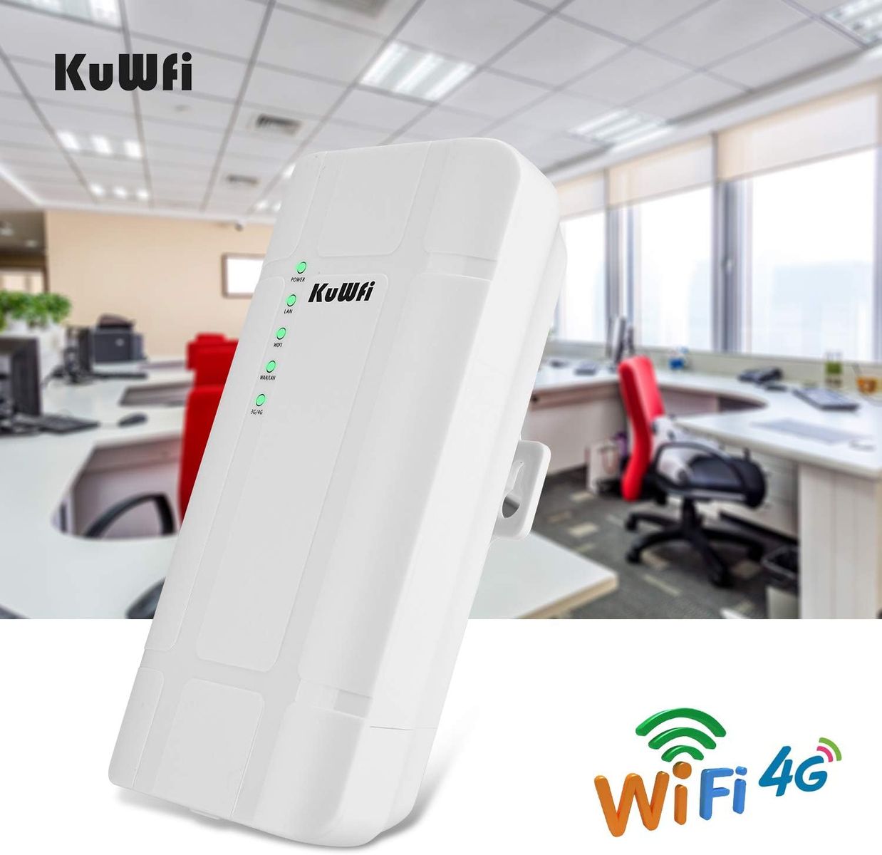 KuWFi 4G SIM Router, KuWFi 300 Mbps 4G LTE CPE Router mit POE Adapter Outdoor LTE Router CAT4 mit SIM Card Slot Wasserdicht WiFi Router für IP Kamera/Outside WiFi Coverage