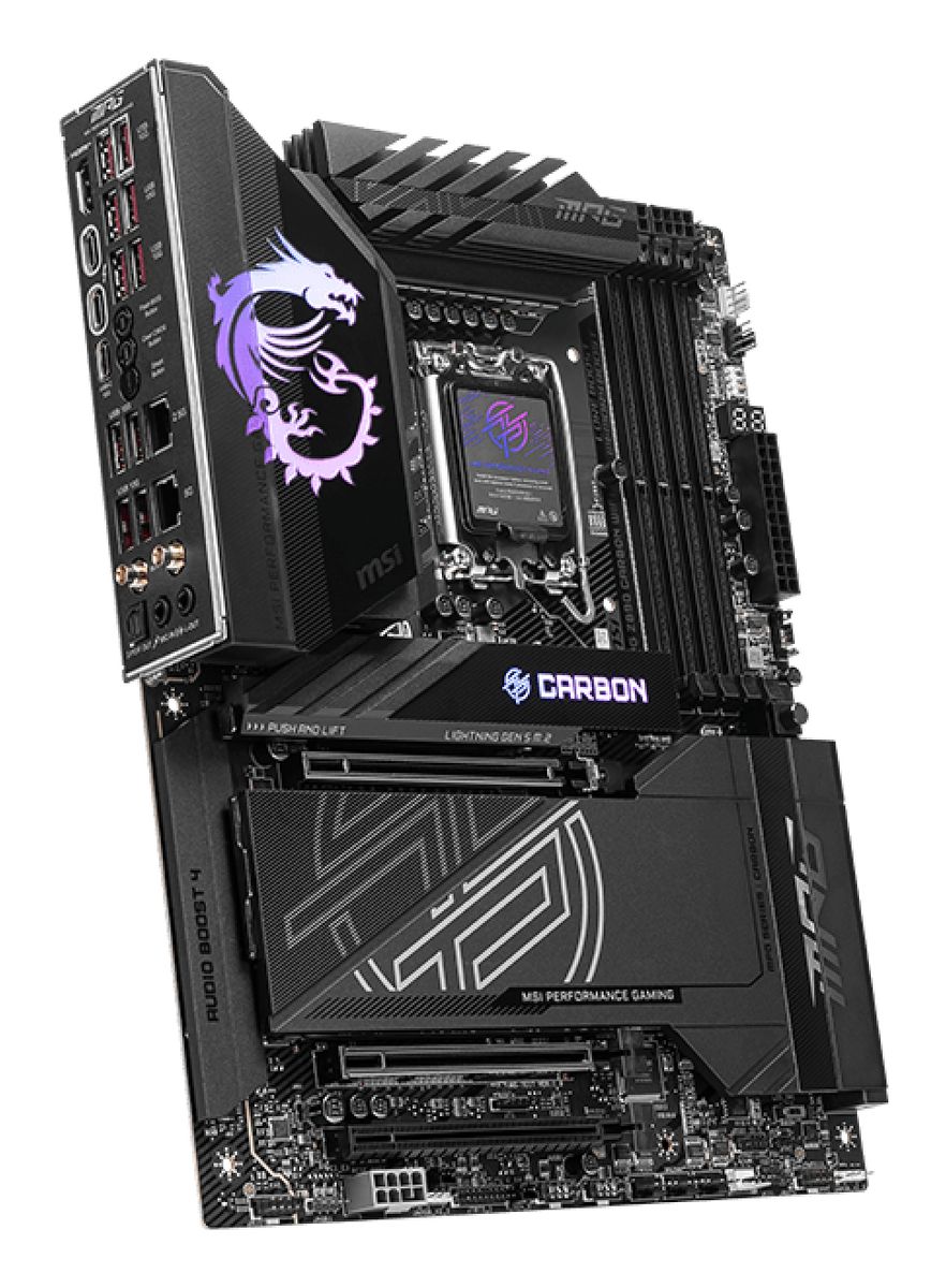 MSI MPG Z890 CARBON WIFI Mainboard ATX, LGA 1851 (Socket V1), DDR5, Wi‑Fi 7, Bluetooth 5.4, 2.5G+5G LAN, HDMI 2.1, 7.1 Audio, 5x M.2, RAID