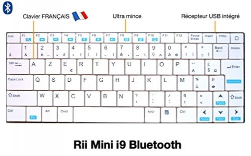 RII Mini i9 Bluetooth ultra slim mini keyboard White FR-Layout