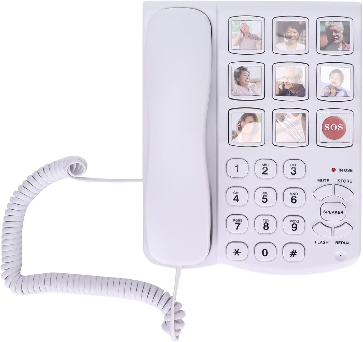 Annadue Schnurgebundenes Festnetztelefon mit Großen Tasten für Senioren, Keine Batterie Erforderlich, Vorgespeicherte Privatnummer, Austauschbare Bildtaste, SOS One Touch Kurzwahl