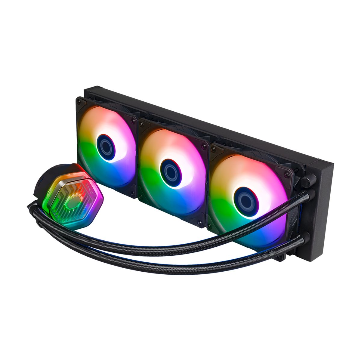 Cooler Master MasterLiquid 360 ATMOS Flüssigkeitskühlung 360 mm, 3x 120 mm Lüfter, ARGB, PWM, für LGA1700/1200/115x & AM4/AM5, Schwarz