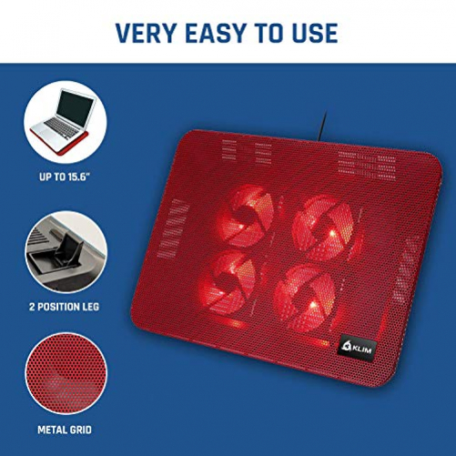KLIM Serenity + Laptop-Kühler + 11 bis 15,6 Zoll + Perfekt für kleine und mittlere Laptops + Stabiles und Robustes Metallgitter + Geräuschloses Laptop-Kühlpad + NEU 2020 (Rot)