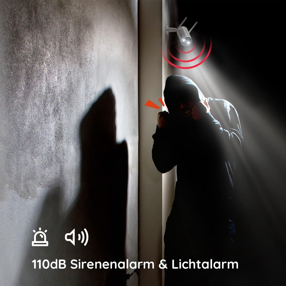 BOIFUN CAM41 2K Außen-Überwachungskamera, Akku 10400mAh, Kabellos WLAN, Doppelantenne, PIR-Bewegungsmelder, 110dB Alarm, Farbnachtsicht 20m, 4MP