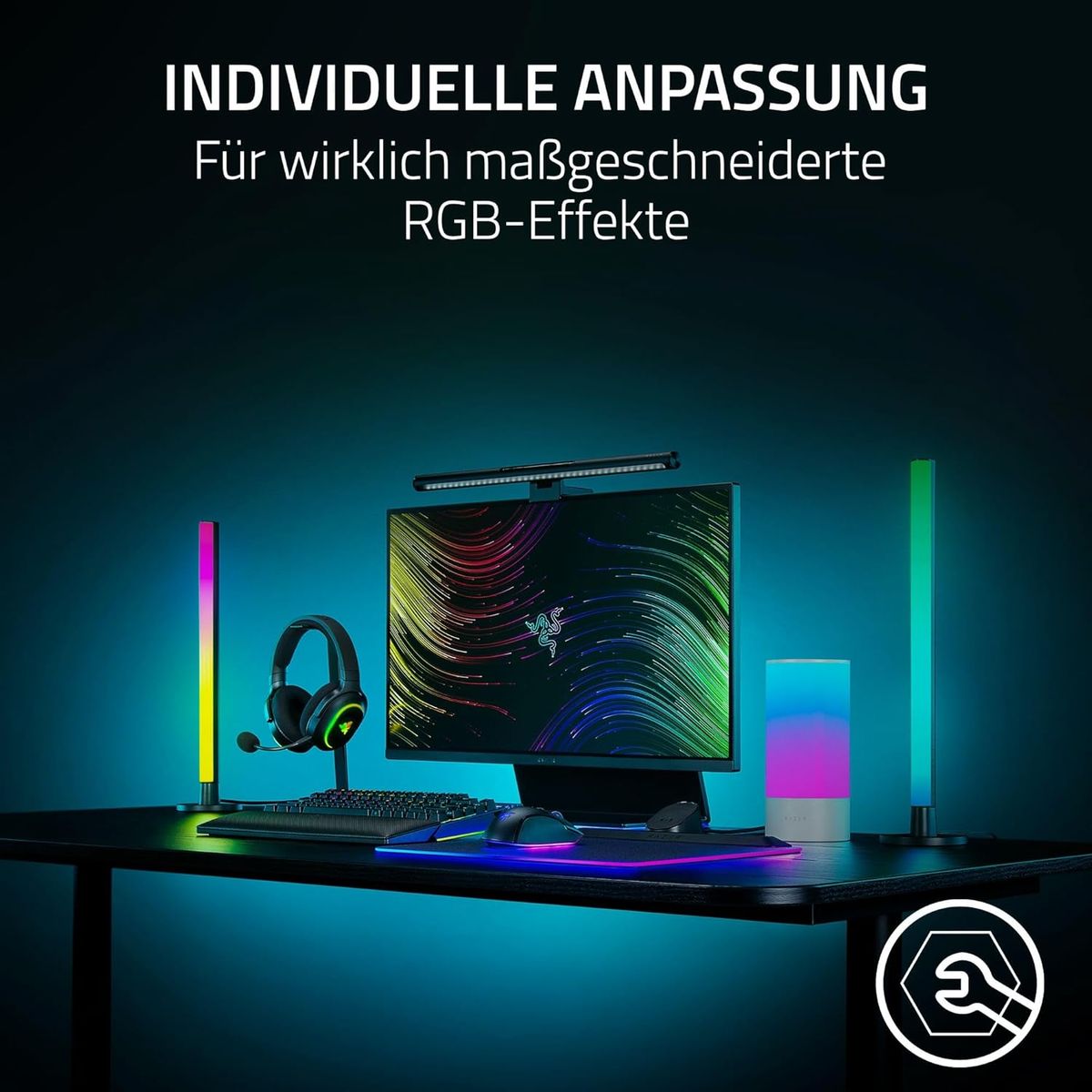 Razer Aether Standing Light Bars - RGB LED-Lichtleisten für Gamer mit USB-C Anschluss (40cm x 3,2cm, Chroma RGB, Kompatible mit Matter, Google und Alexa, Individuell einstellbar) Schwarz