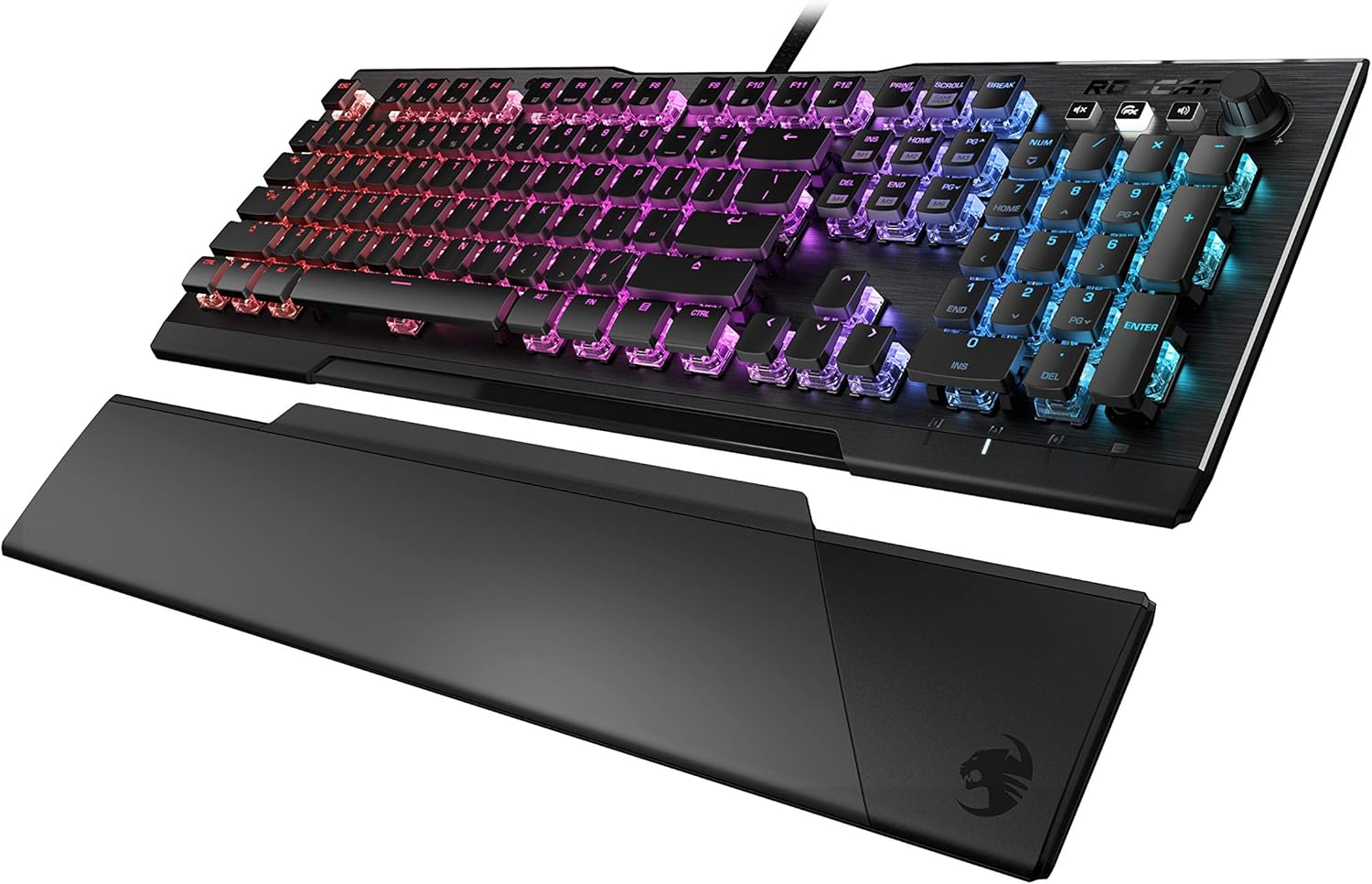 ROCCAT Vulcan 121 Mechanische PC-Taktile Gaming-Tastatur, Titan-Schalter, AIMO RGB-Hintergrundbeleuchtung pro Taste, eloxierte Aluminium-Oberplatte und abnehmbare Handflu00e4che/Handgelenkauflage, schwarz - (DEU Layout - QWERTZ)