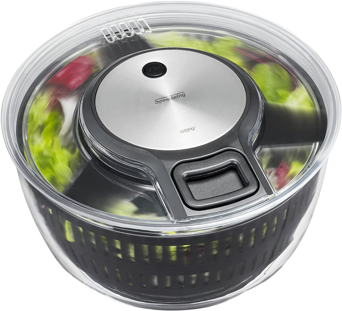 GEFU Speedwing 28150 Salad Spinner with Drain Strainer for Water and Salad Bowl - Gentle Spinning