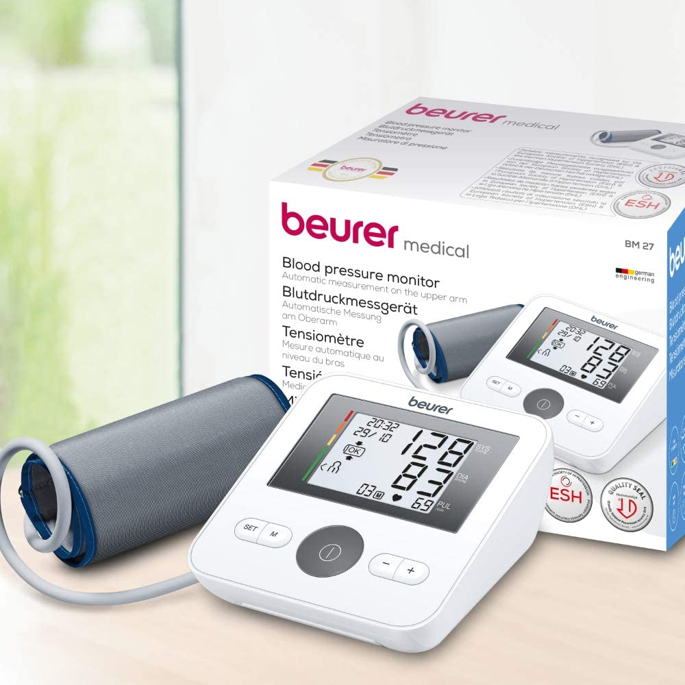 Beurer BM 27 Upper arm blood pressure monitor with cuff fit control, for upper arm circumferences of 22-42 cm, risk indicator, arrhythmia detection, message in case of application errors no app networking