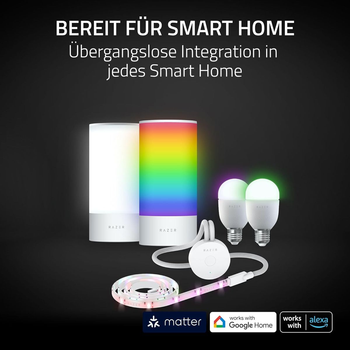 Razer Aether Smart-Leuchte Pro - LED-Leuchte mit Mehrzonen-Beleuchtun (Mehrzonen-Beleuchtung, Touch-Steuerung, Powered by Chroma RGB, Kompatibel zu Matter, Unterstützt Smart Home App) Aether Smart Lamp Pro