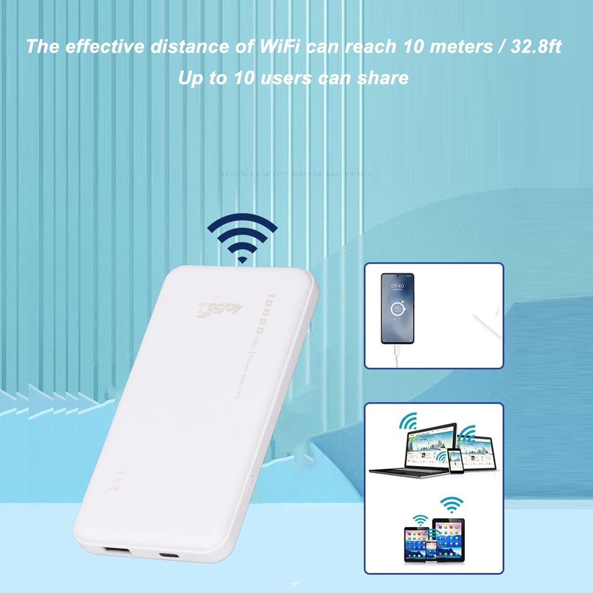 Annadue Annadue4fp60xi72e Mobiler LTE-Router (CAT4) 300 Mbit/s, SIM-Slot, 10.000 mAh Akku, bis zu 10 Geräte, mobiler WLAN-Hotspot, Weiß