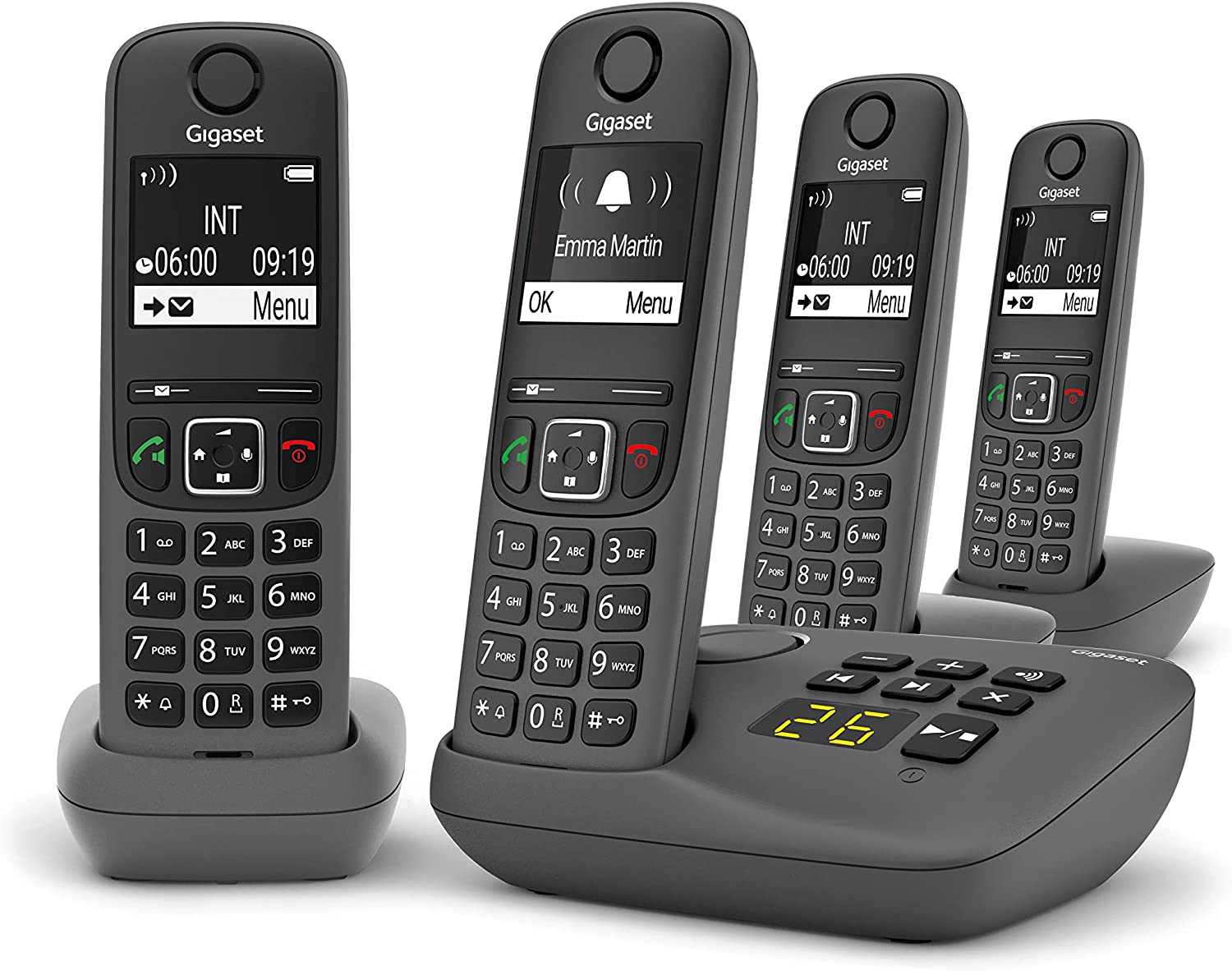 Gigaset A695A Quattro Festnetztelefon Anrufbeantworter 3 Mobilteile großem Display Hintergrundbeleuchtung für eine sehr lesbare Anzeige Anrufsperre –