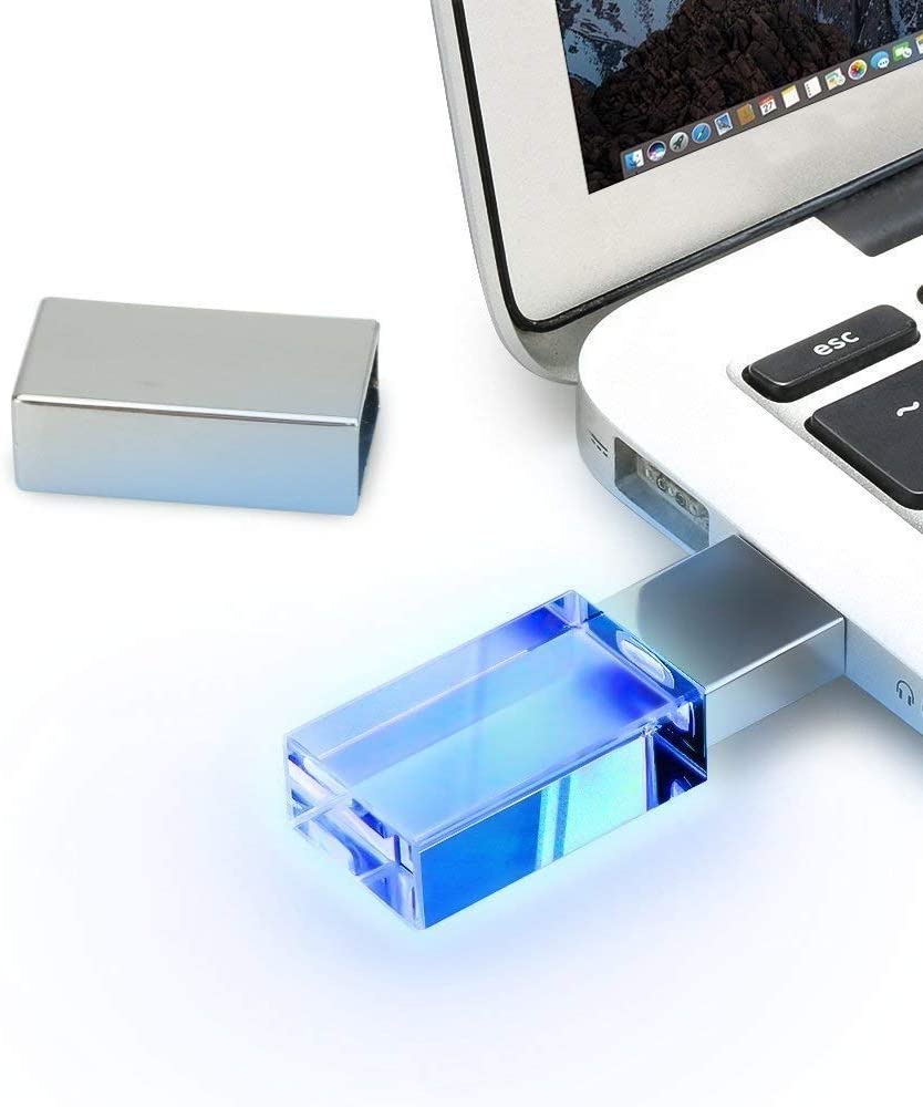Generic 2TB Memory Stick USB 2.0 Flash Drive With LED Blue Lighting, Waterproof Crystal Transparent USB Disk