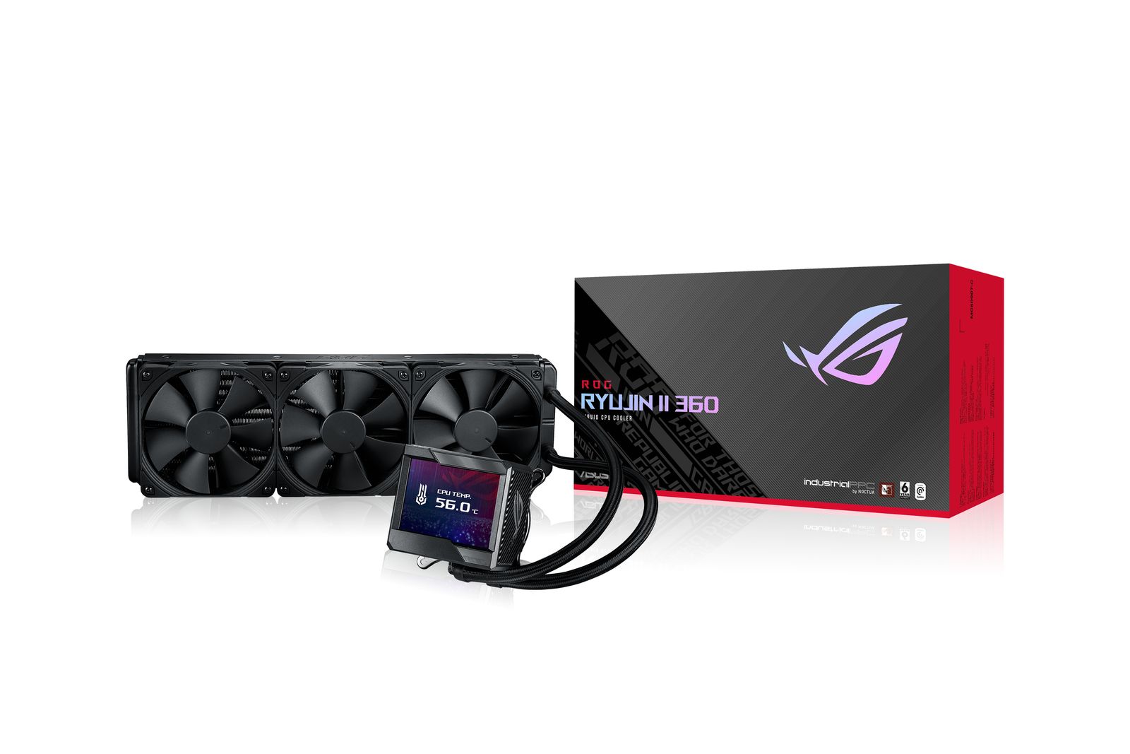 ASUS ROG RYUJIN II 360 All-in-One-Flüssigkeitskühler, 360 mm Radiator, 3x120 mm Lüfter, PWM, RGB-LED, Kupfer-Wasserblock, Schwarz